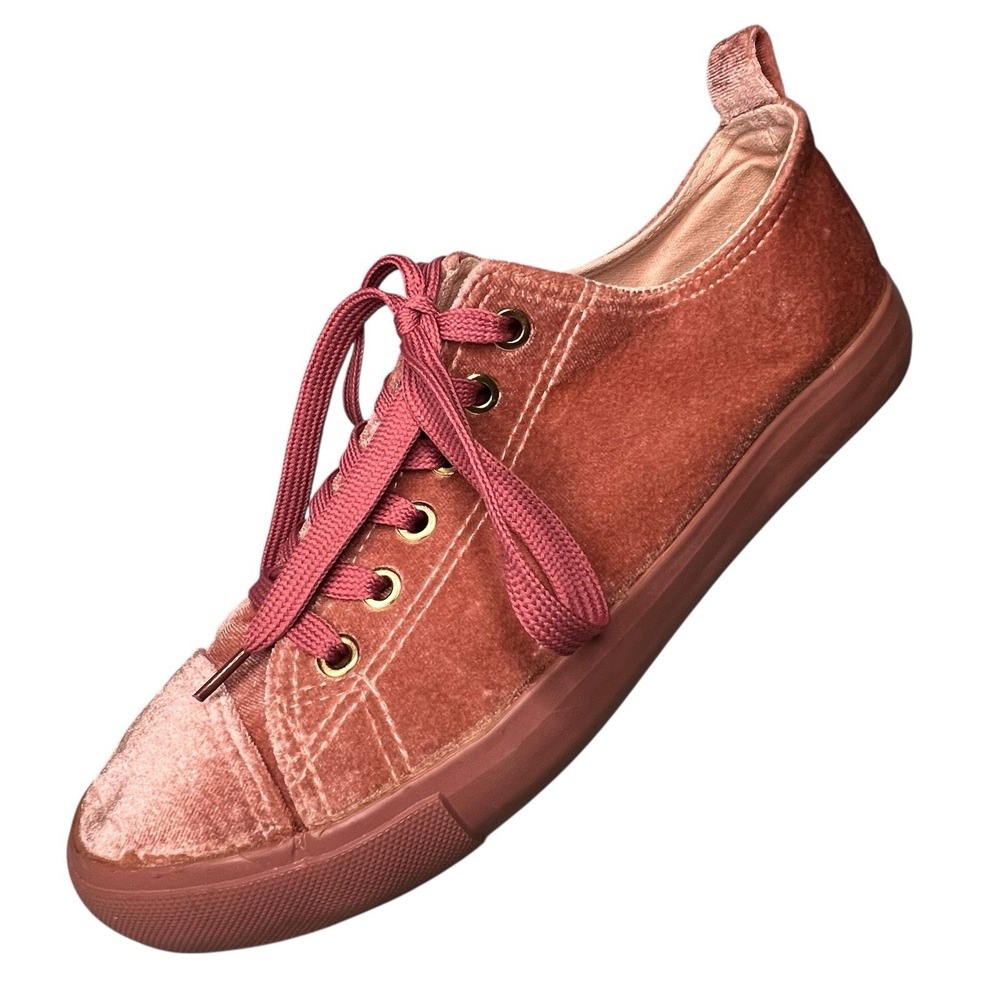 Twisted Velour Sneakers Shoes Womens 9 Dusty Rose Pink Lace Up Gold Eyelets